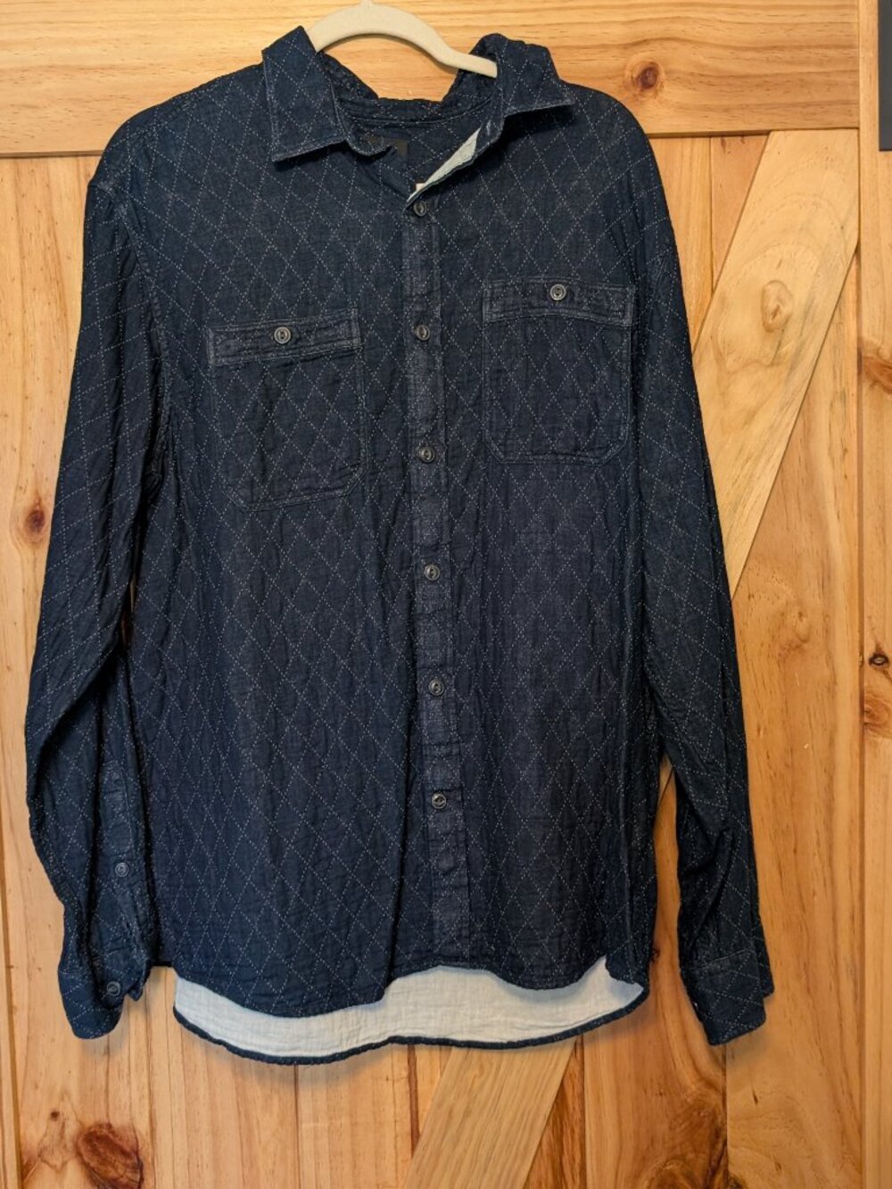 Banana Republic Navy Quilted Button-Down Shirt Size L